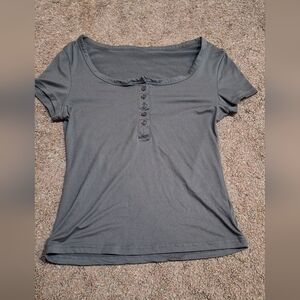 SHEIN Charcoal Buttoned Short Sleeve Tee